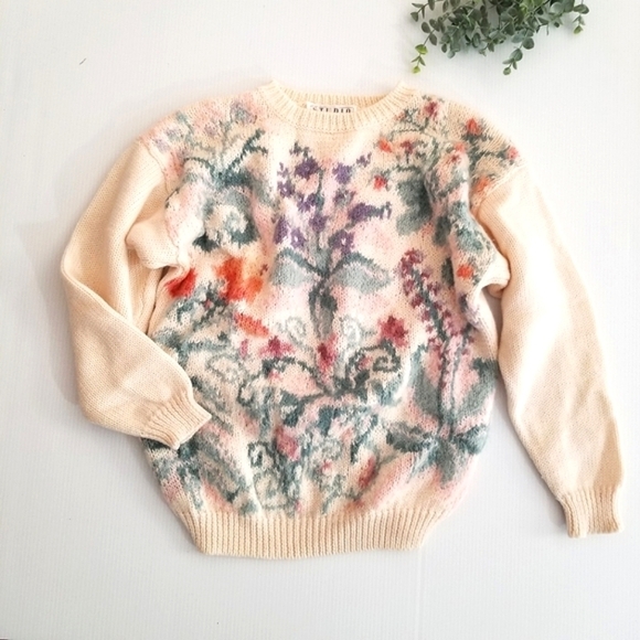 Michelle Stuart Vintage 90s Cottagecore Mohair Wool Knit Pullover Sweater M - Picture 2 of 9